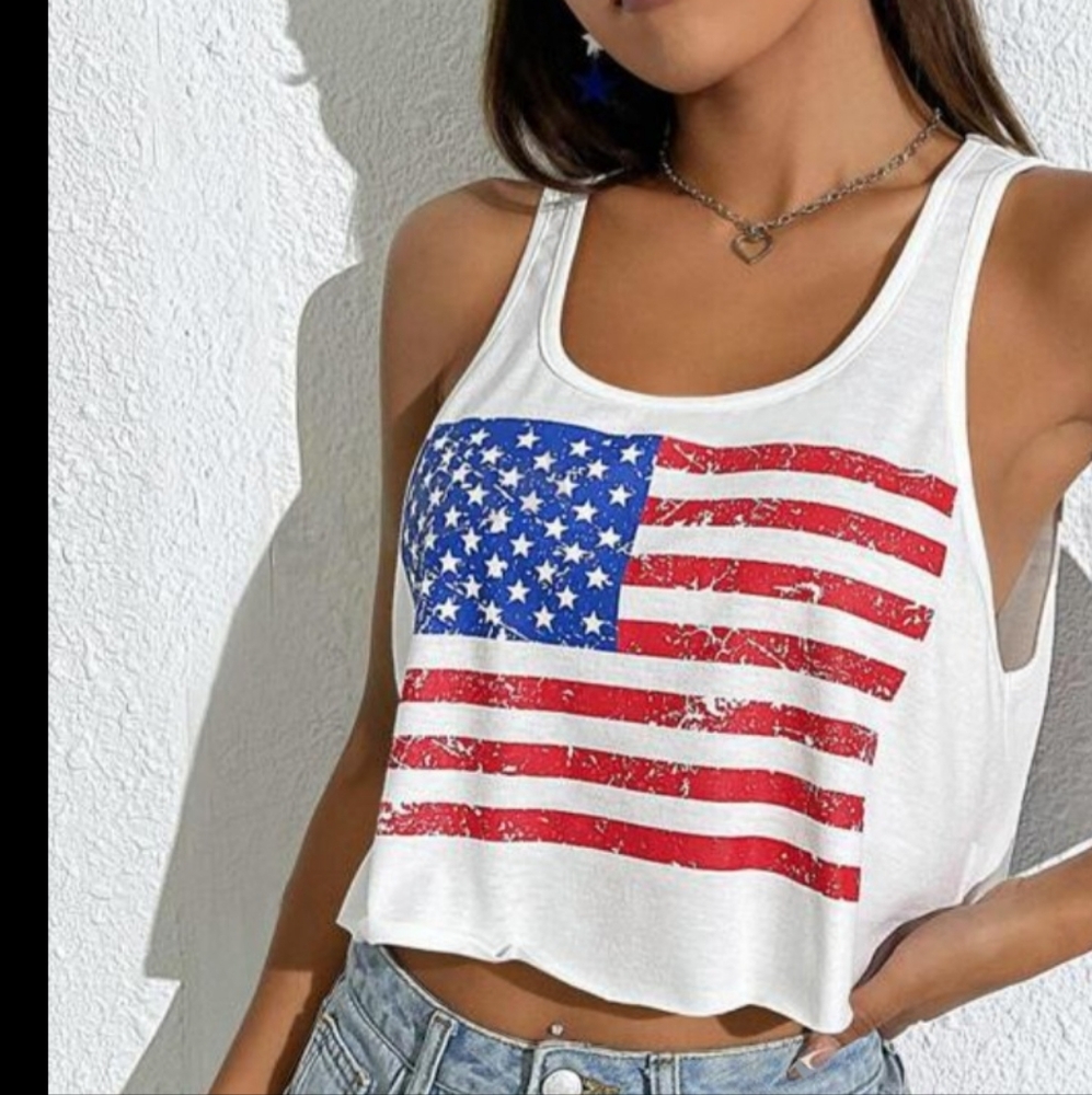🎉🇺🇸 American Flag Print Crop Tank Top Y2K